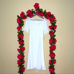 Gianni Bini Ivory Nelly Puff Shoulder Cottagecore Bridecore Midi Dress